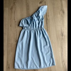 Old Navy Chambray Ruffle One Shoulder Dress